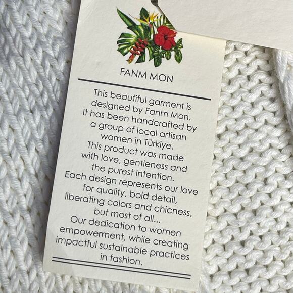 Fanm Mon Winter Bloom Blue Rose Cotton Cardigan Handmade New size XS/S Ivory - Picture 7 of 13